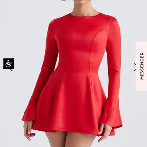 House of CB Sacha red flared long sleeve dress